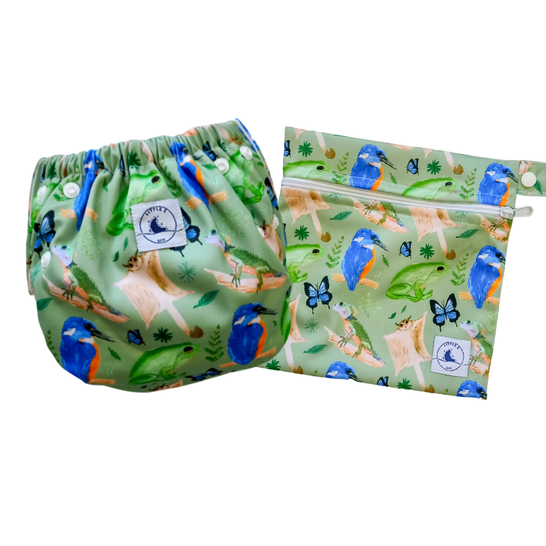 Little E & Co - Reusable Swim Nappy & Mini Wet Bag | Forest