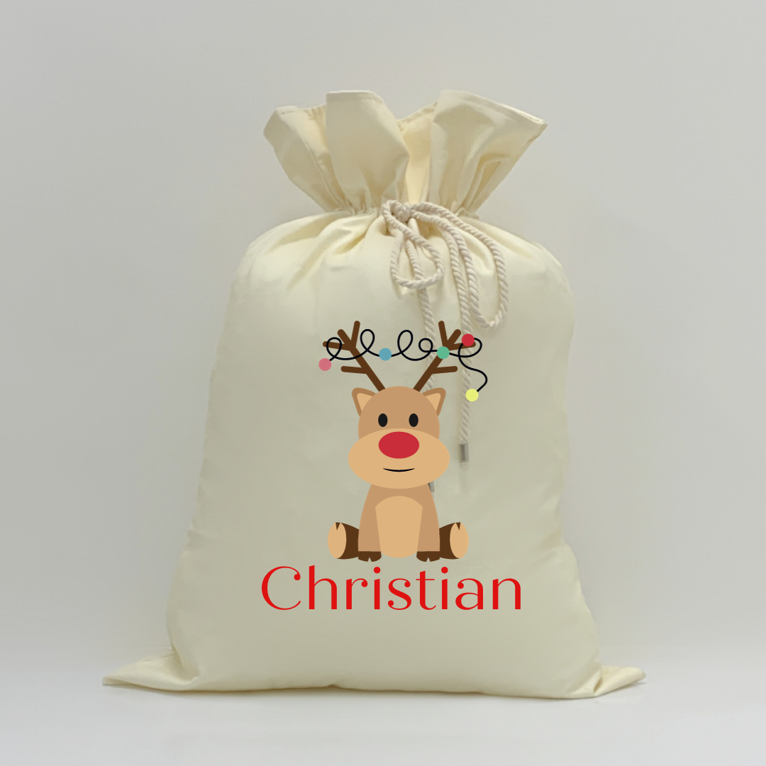 MLW By Design - Personalised Xmas Light Reindeer Santa Sack