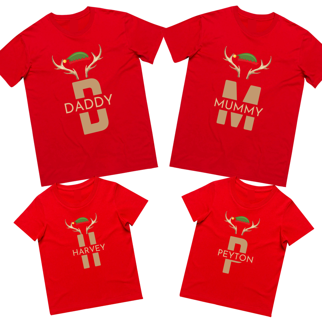 MLW By Design - Matching Personalised Family Christmas Name Tees | Various Colours