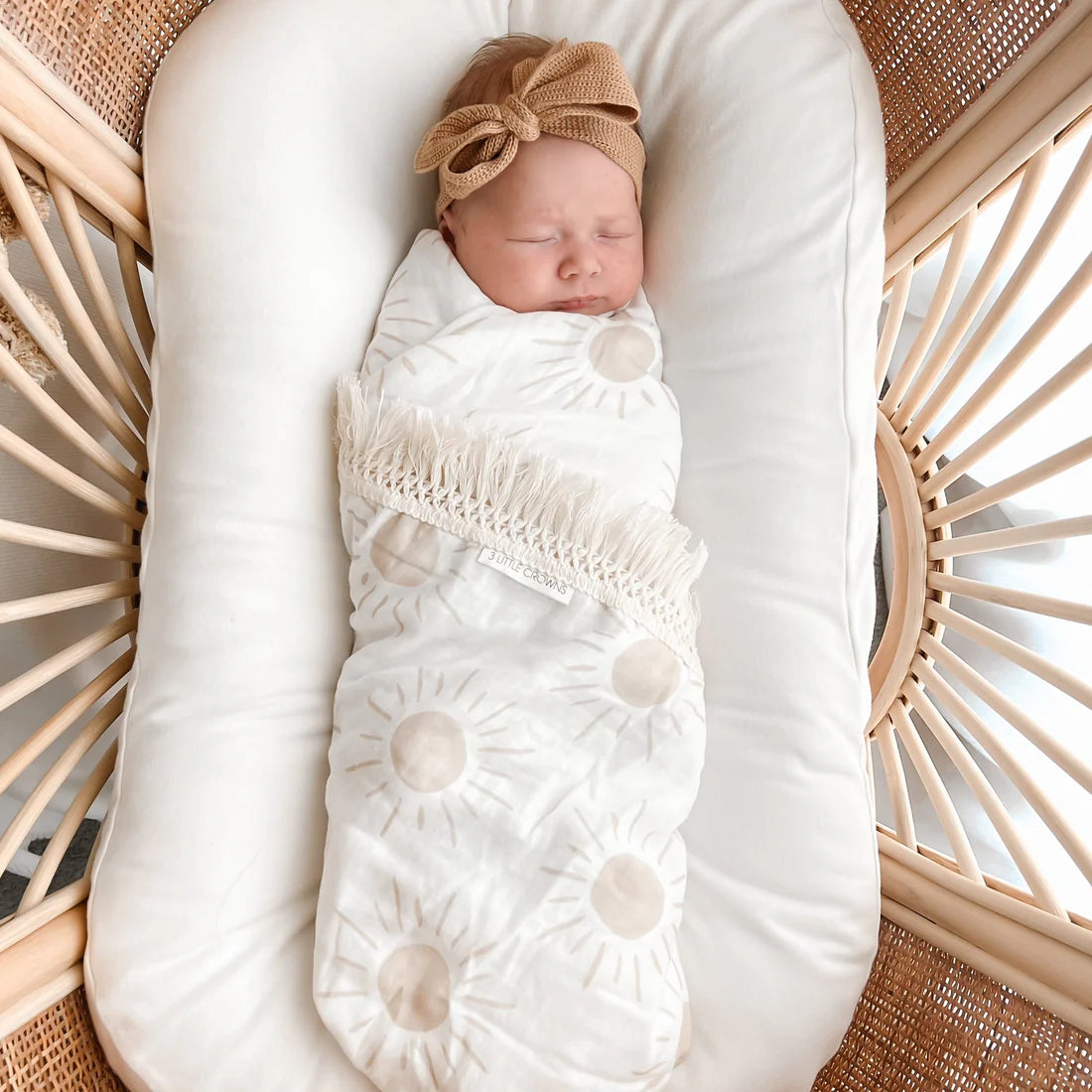 3 Little Crowns - Fringe Swaddle Blanket | Sun