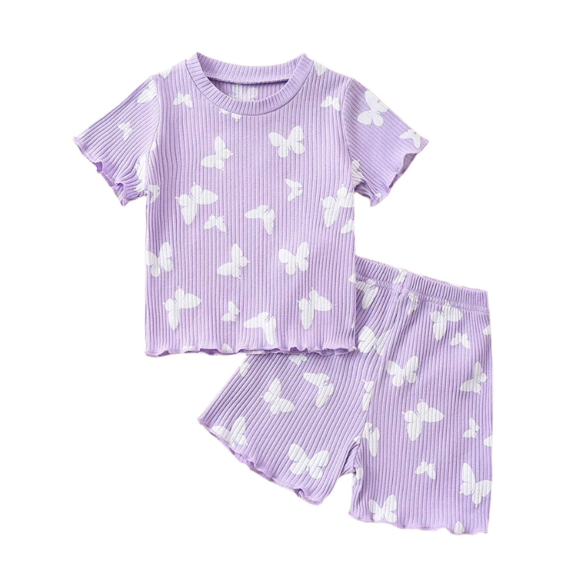 Ribbed Short Set | Purple Butterfly