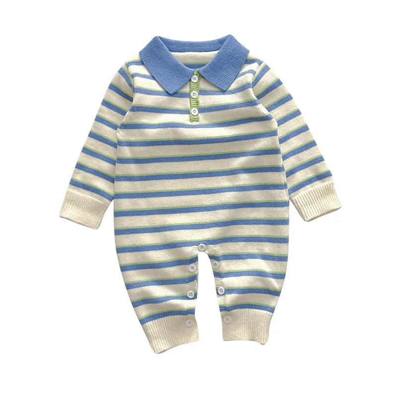 Stripey Blue Polo Romper