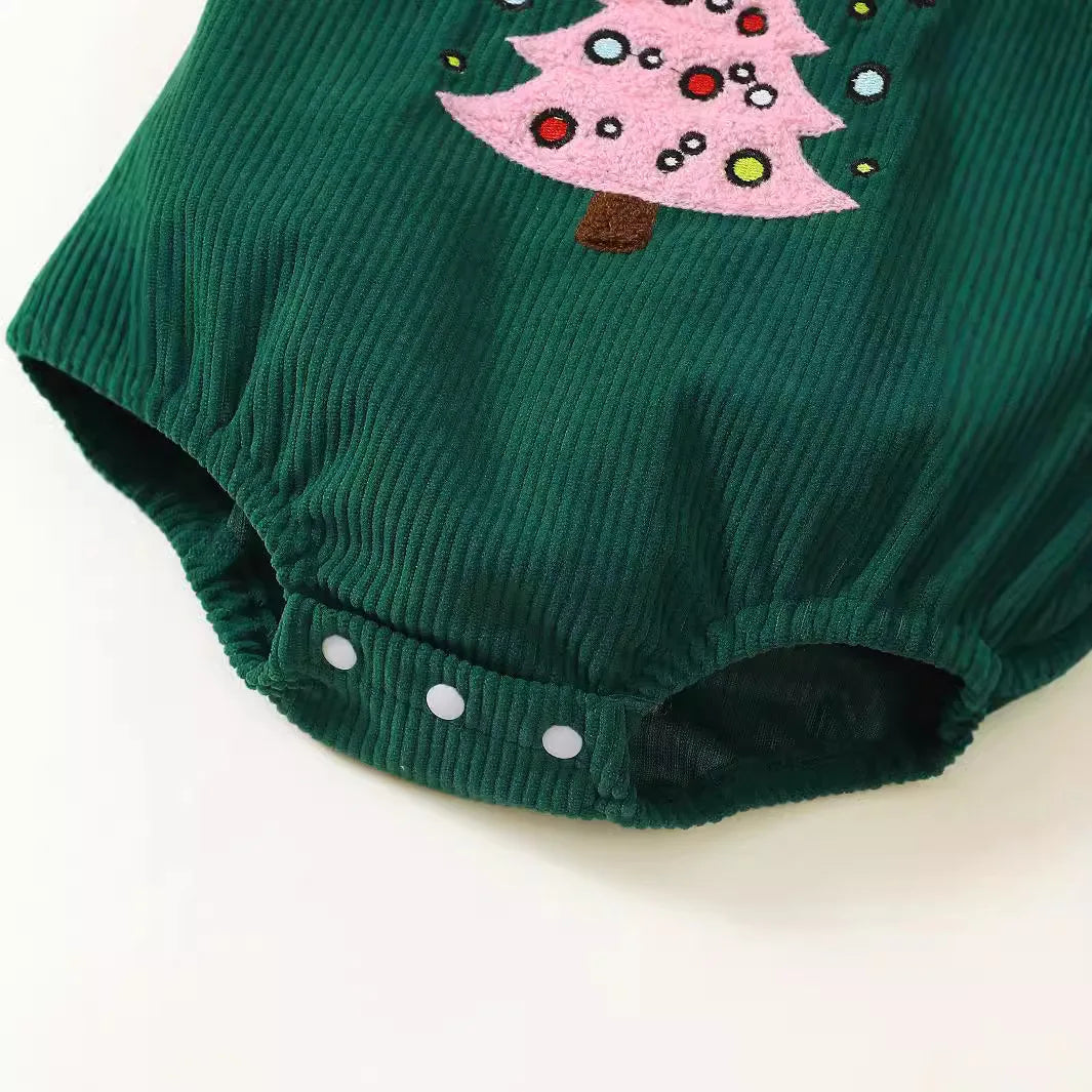 Corduroy Christmas Tree Romper | Green