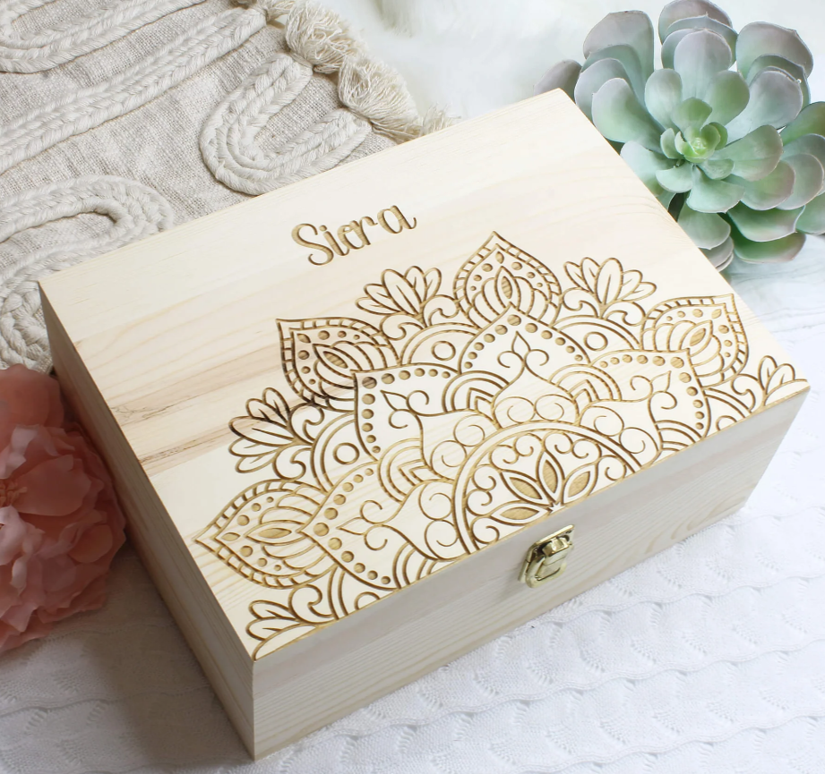 Meridian Etch - Personalised Wooden Mandala Keepsake Box