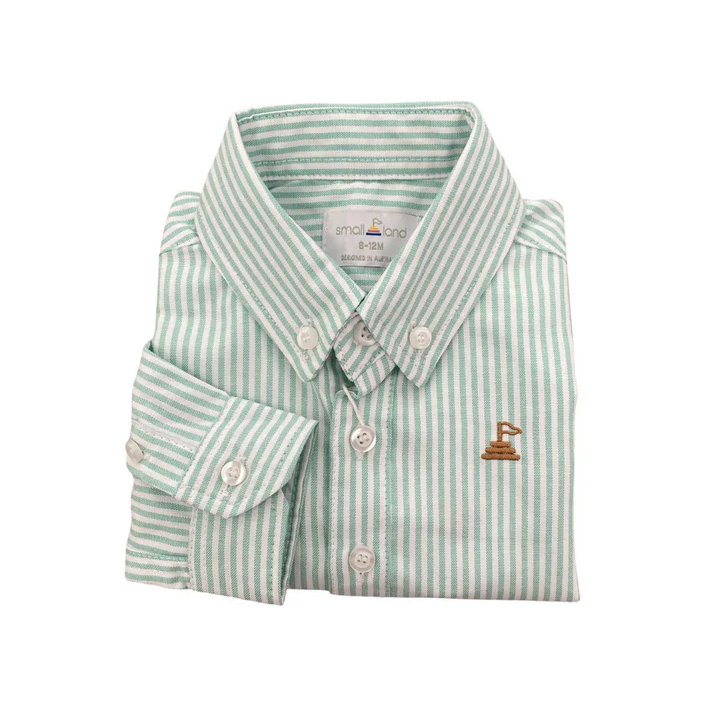 Small Land - Boys Green Pinstripe Shirt