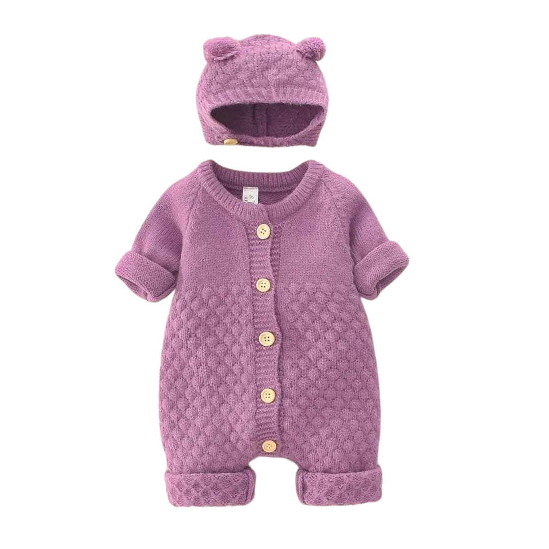 Knit Romper & Matching Bonnet | Purple