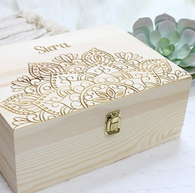 Meridian Etch - Personalised Wooden Mandala Keepsake Box