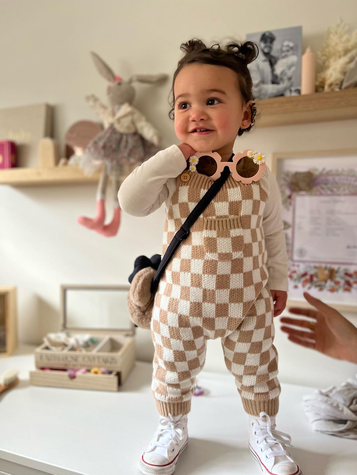 Gingham Knitted Jumpsuit | Sand