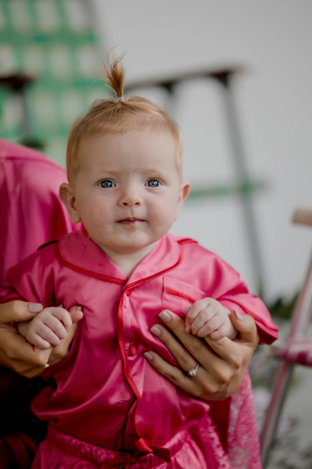 Midnight Mischief - Baby & Kids Luxe Satin Personalised Short Sleeve Pyjama Set | Hot Pink & Red