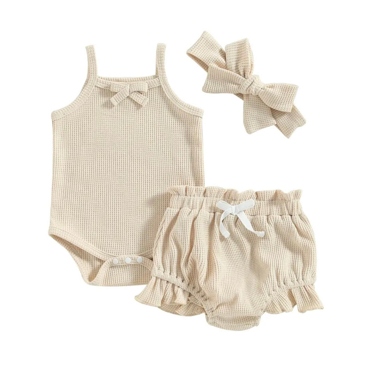 Waffle Bow Bodysuit Set | Sand