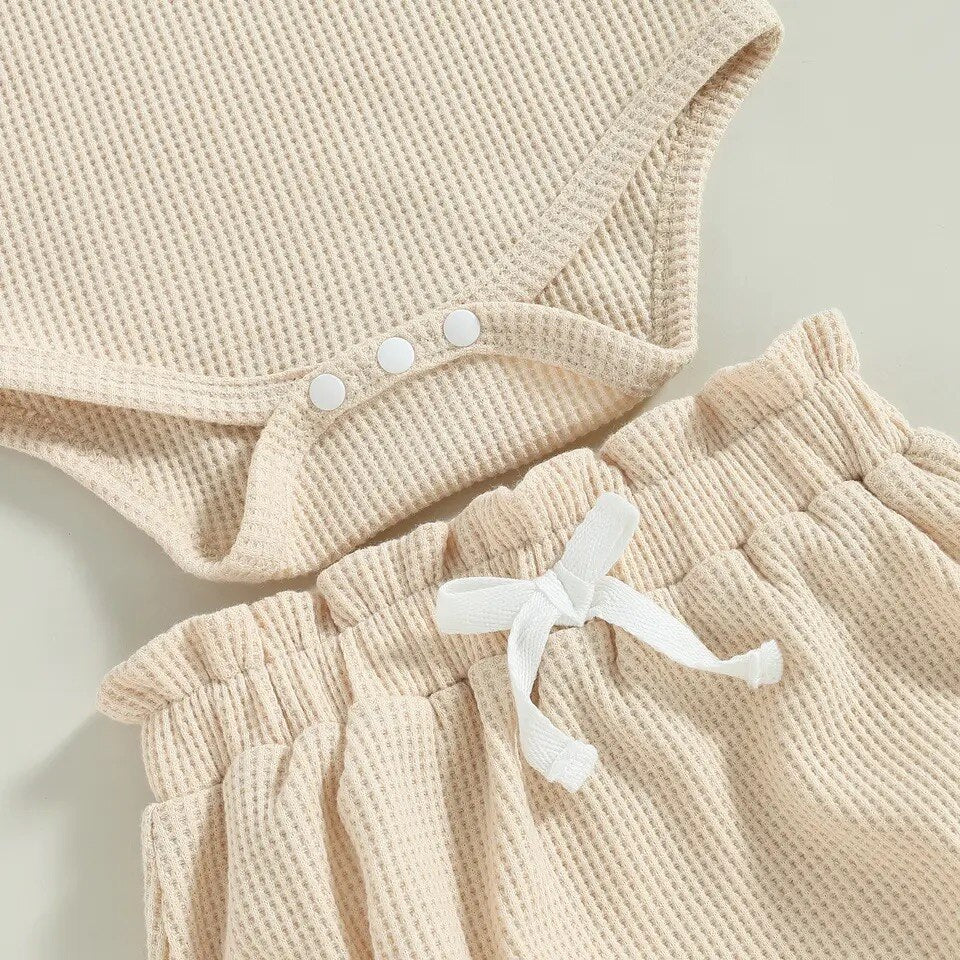 Waffle Bow Bodysuit Set | Sand