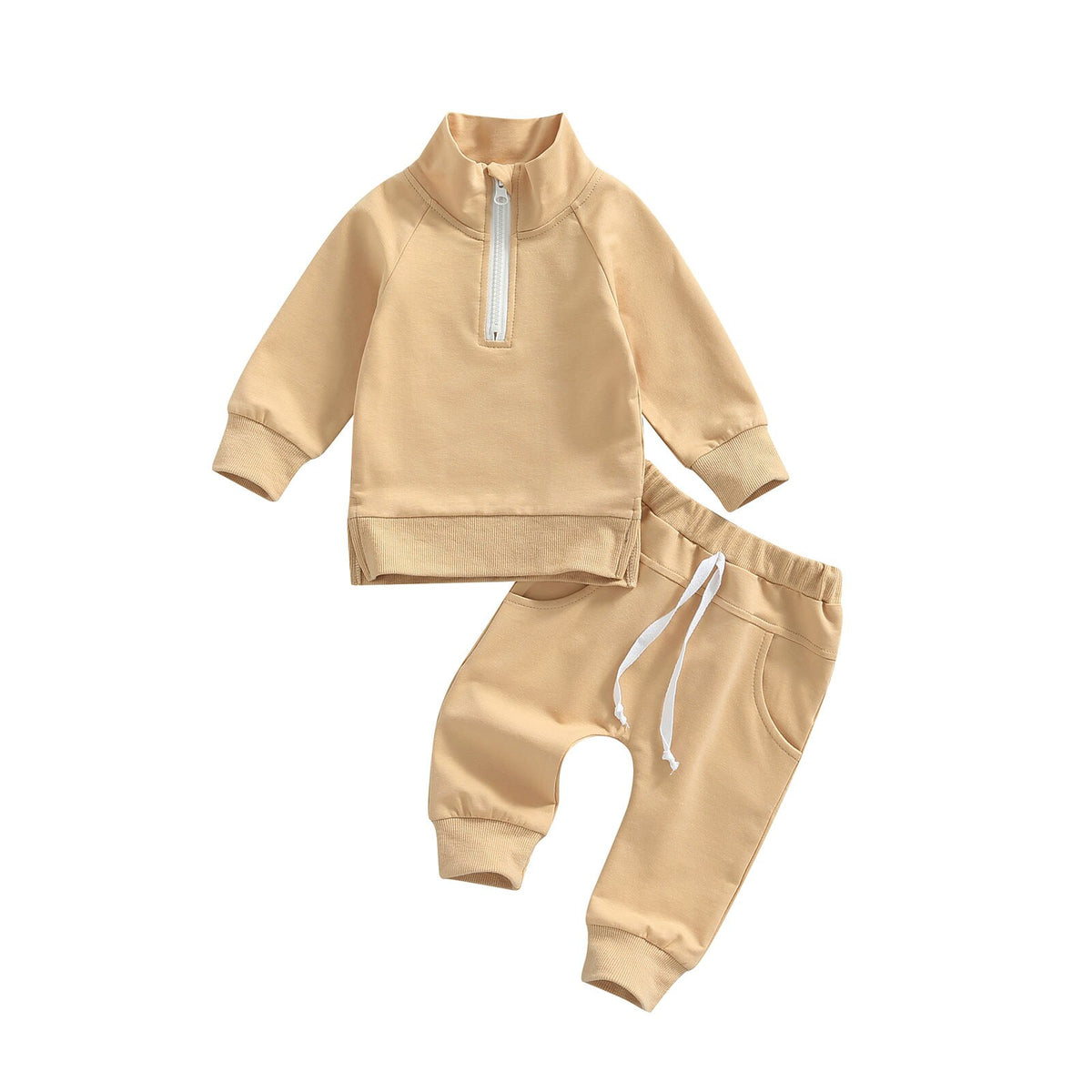 Zip Sweatshirt Set | Tan