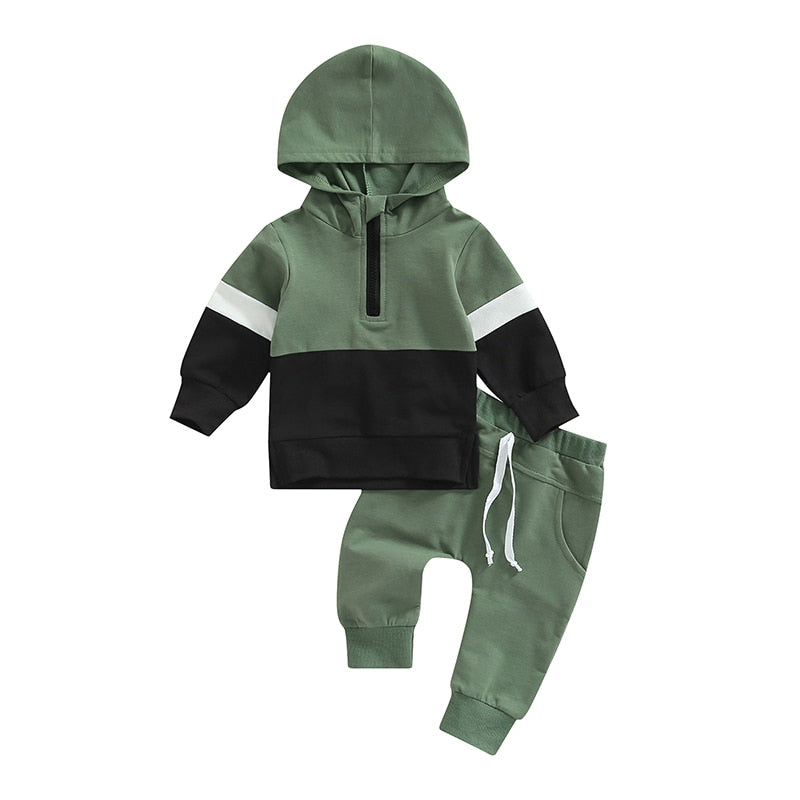 Patchwork Hoodie Set | Green