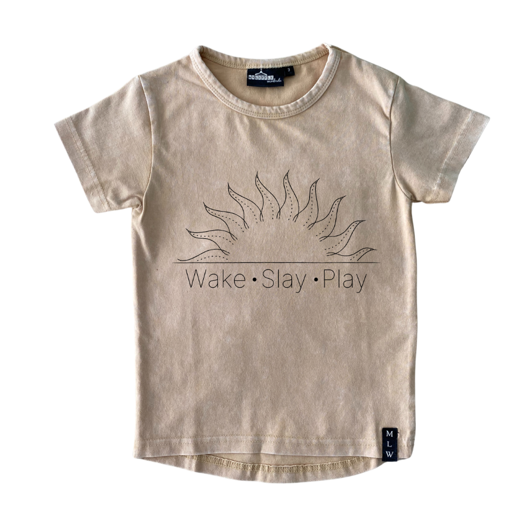 MLW By Design - Wake Slay Play Stonewash Tee | Black or Sand