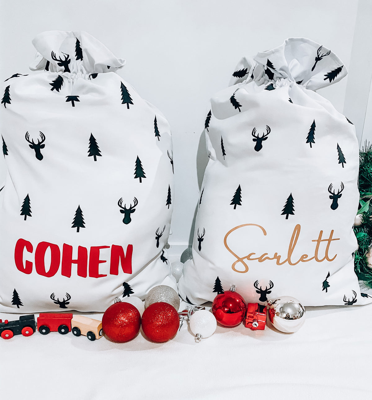 MLW By Design - Reindeer & Trees Personalised Christmas Santa Sack