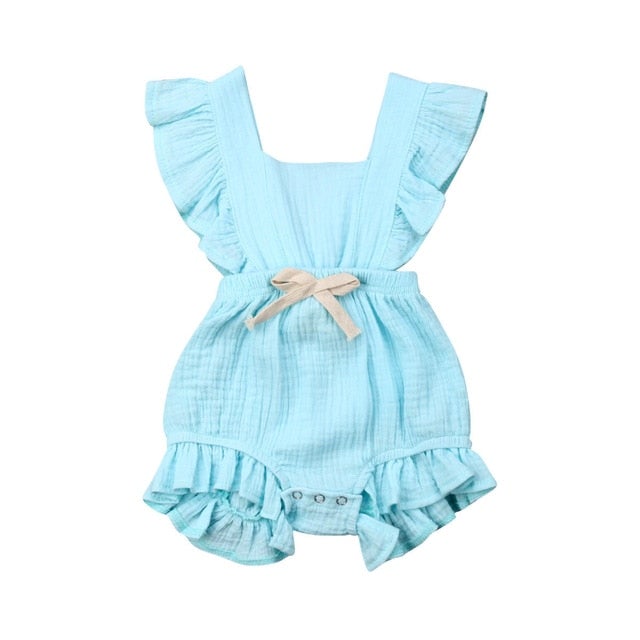 Bow Ruffle Romper | Aqua