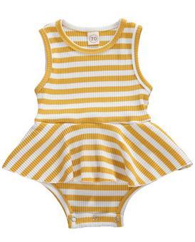 Stripe Sleeveless Bodysuit Set | Yellow