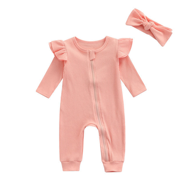 Ribbed Flutter Romper | Peach