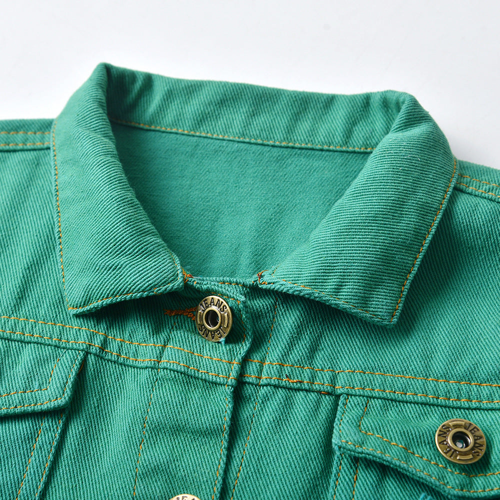 Distressed Denim Jacket | Green